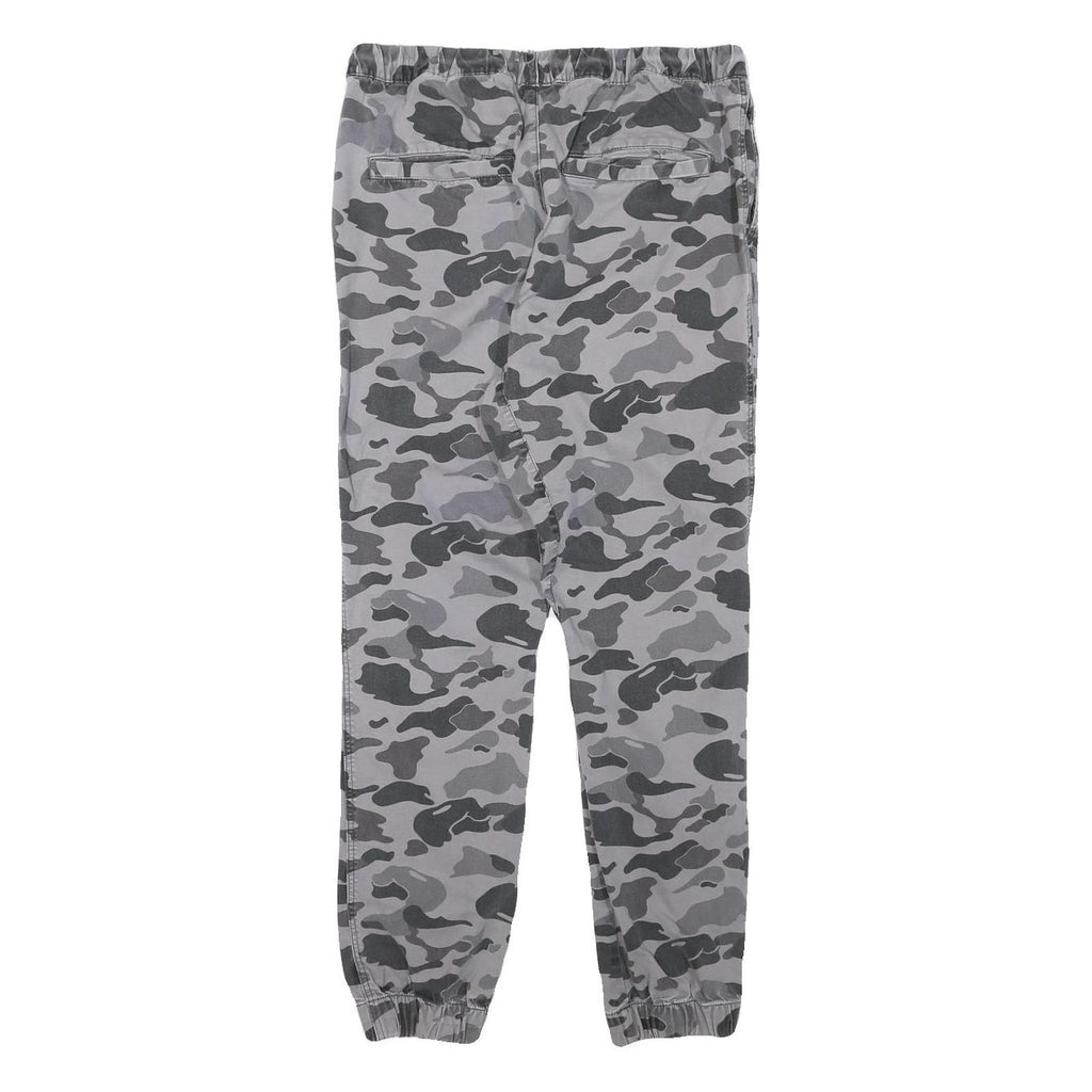 Mens Grey Camouflage Slim Fit Drawstring Waist Trousers W30 L27 Casual Cotton