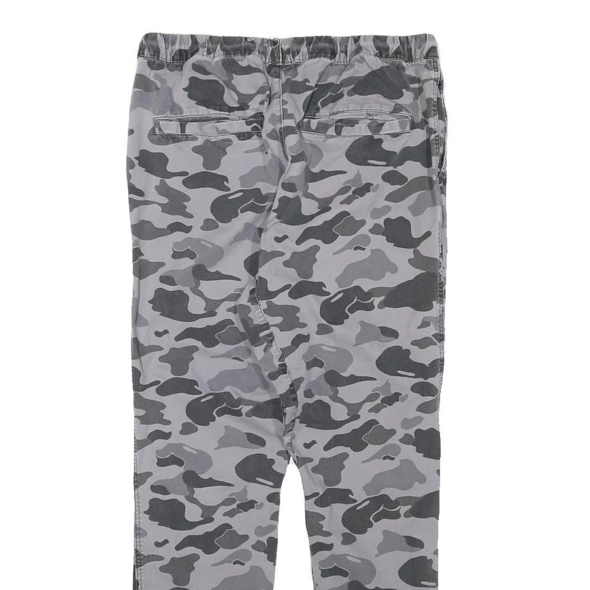Mens Grey Camouflage Slim Fit Drawstring Waist Trousers W30 L27 Casual Cotton