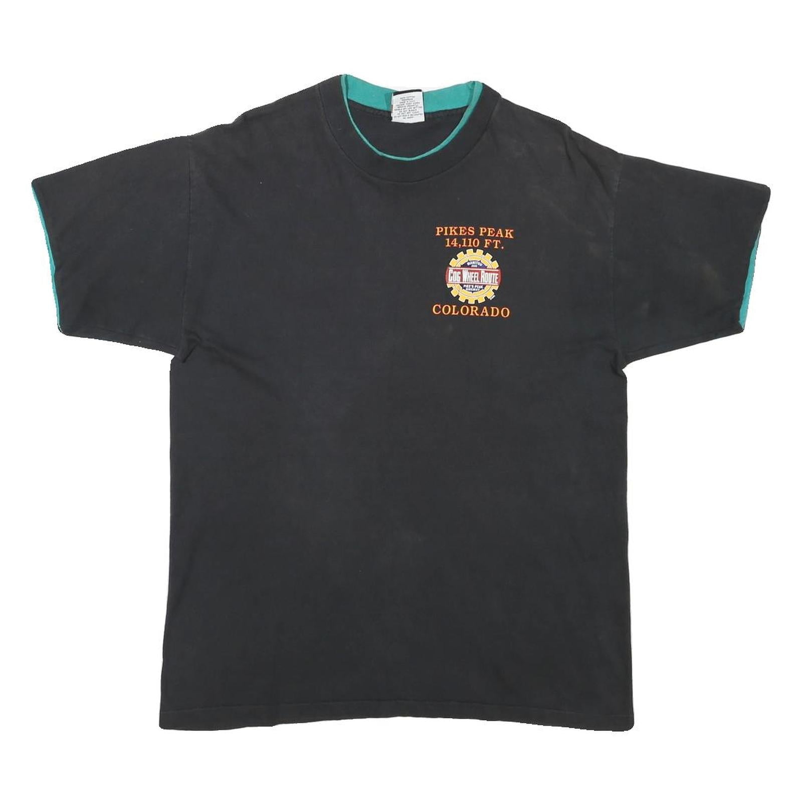 SIGNAL Mens Black Tee L Short Sleeve Crew Neck Pikes Peak Colorado Printed Logo