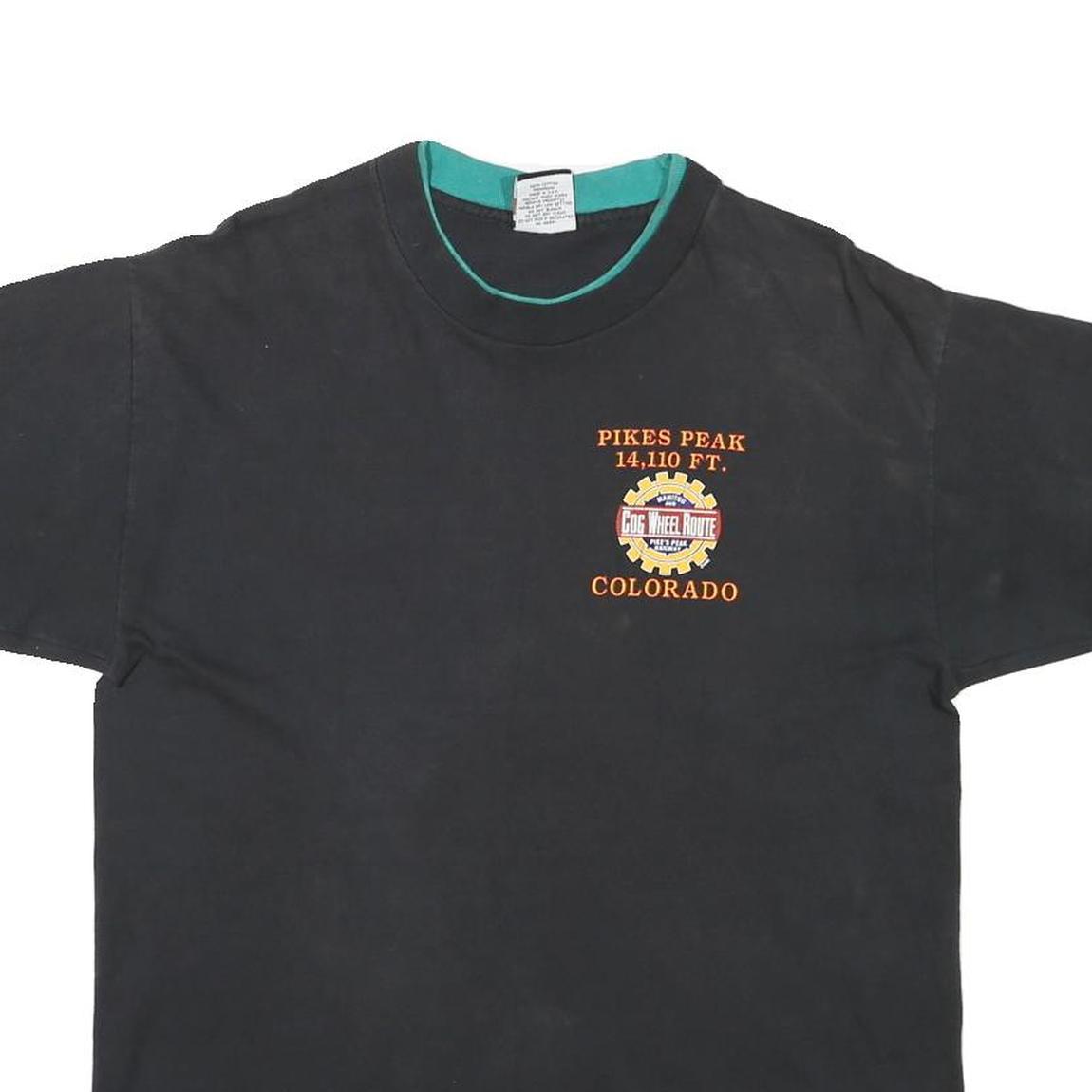 SIGNAL Mens Black Tee L Short Sleeve Crew Neck Pikes Peak Colorado Printed Logo