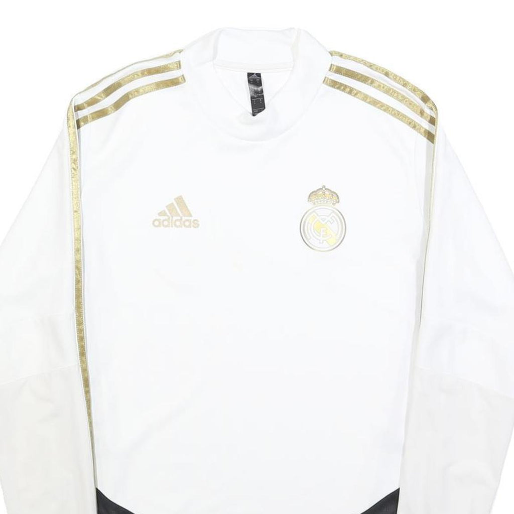 ADIDAS Mens White & Gold Football Shirt S Long Sleeve Crew Neck Real Madrid