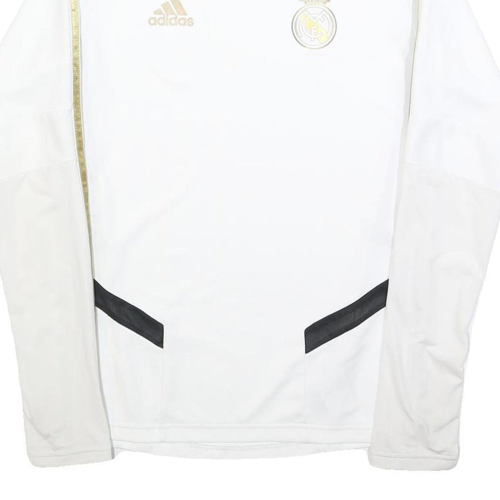 ADIDAS Mens White & Gold Football Shirt S Long Sleeve Crew Neck Real Madrid
