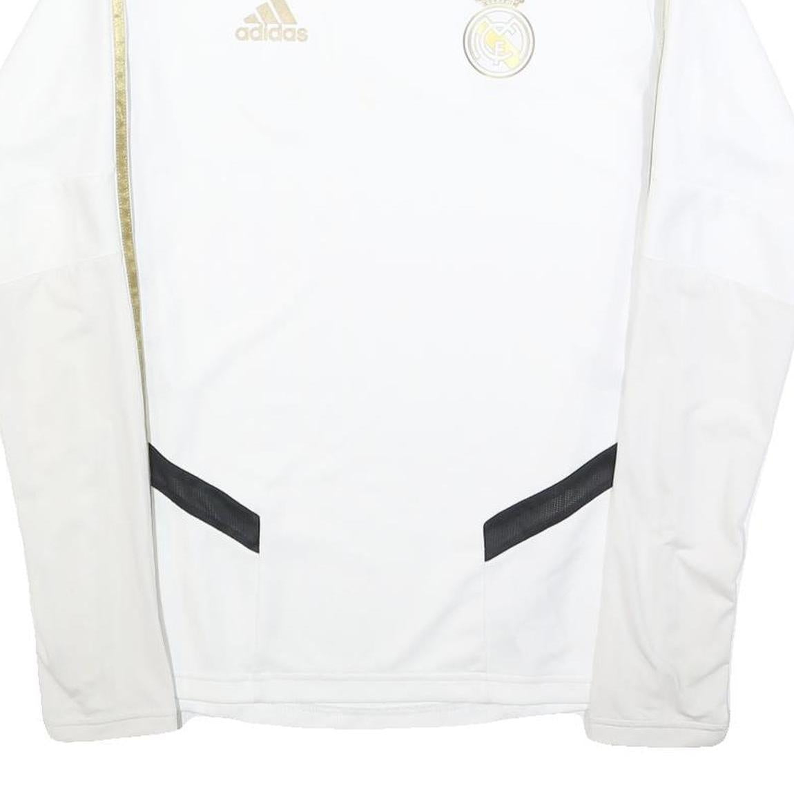 ADIDAS Mens White & Gold Football Shirt S Long Sleeve Crew Neck Real Madrid