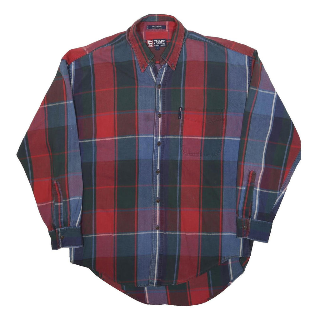 CHAPS RALPH LAUREN Mens Red & Blue Check Shirt L Cotton Classic Long Sleeve