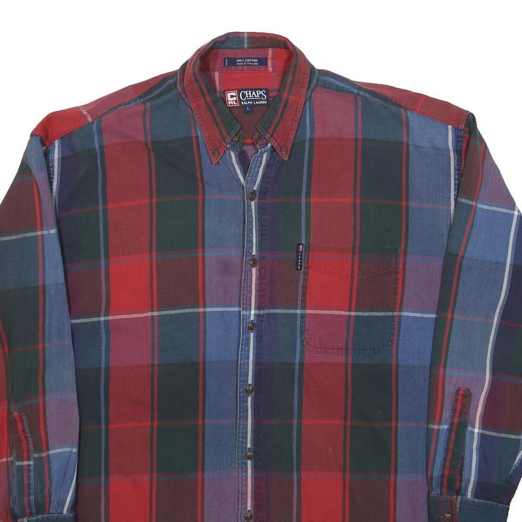CHAPS RALPH LAUREN Mens Red & Blue Check Shirt L Cotton Classic Long Sleeve
