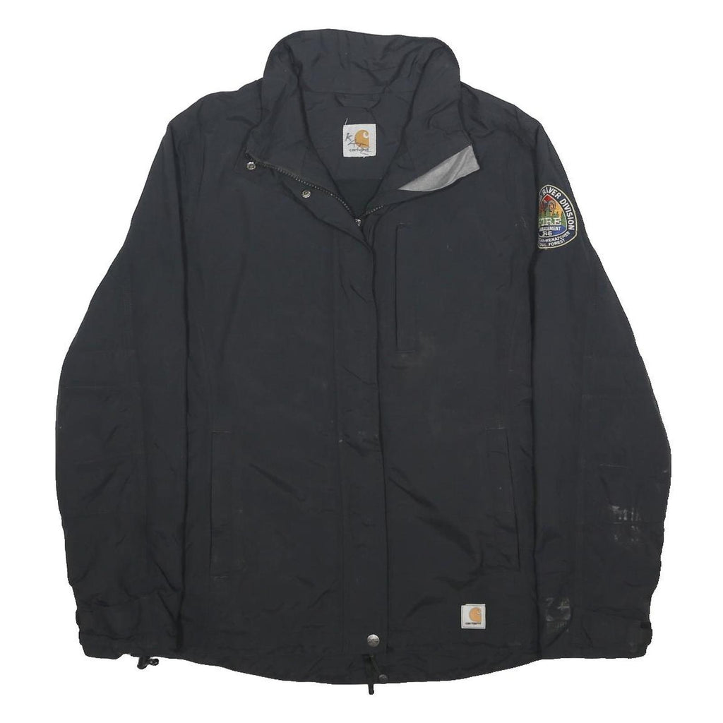 CARHARTT Womens Black Nylon Outdoor Jacket M Badge Patch Zip Stand-Up Collar
