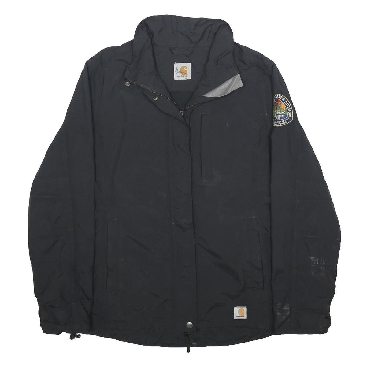CARHARTT Womens Black Nylon Outdoor Jacket M Badge Patch Zip Stand-Up Collar