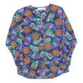 RESTLESS Womens Blue Green Printed Blouse Long Sleeve V-Neck S Artistic Silk Top