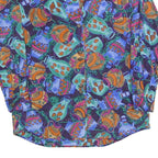 RESTLESS Womens Blue Green Printed Blouse Long Sleeve V-Neck S Artistic Silk Top