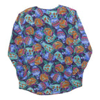 RESTLESS Womens Blue Green Printed Blouse Long Sleeve V-Neck S Artistic Silk Top