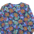 RESTLESS Womens Blue Green Printed Blouse Long Sleeve V-Neck S Artistic Silk Top