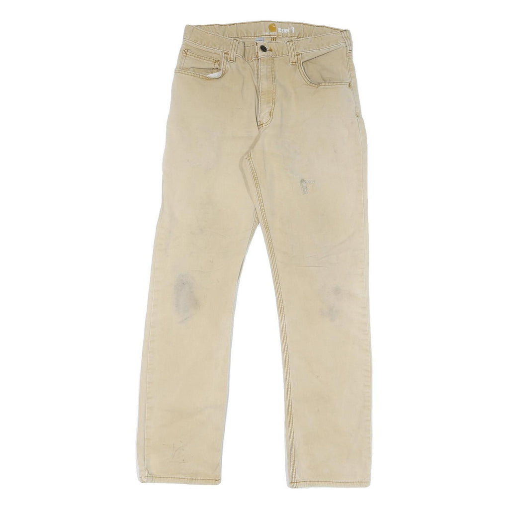 CARHARTT Mens Relaxed Fit Beige Workwear Cotton Blend Trousers W32 L29 Zip