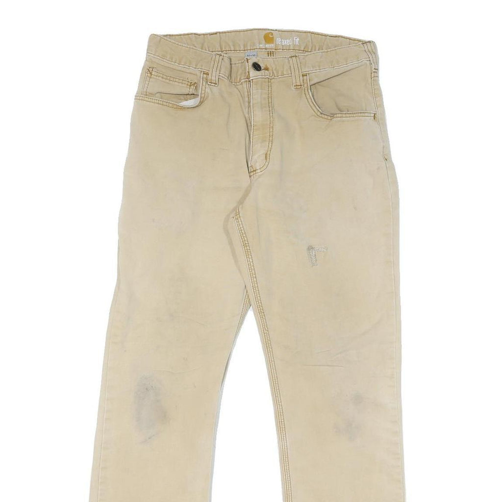 CARHARTT Mens Relaxed Fit Beige Workwear Cotton Blend Trousers W32 L29 Zip