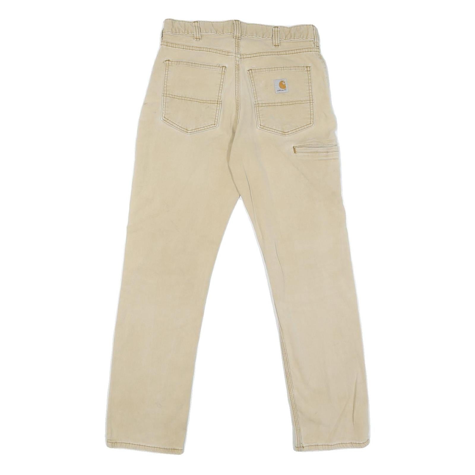 CARHARTT Mens Relaxed Fit Beige Workwear Cotton Blend Trousers W32 L29 Zip