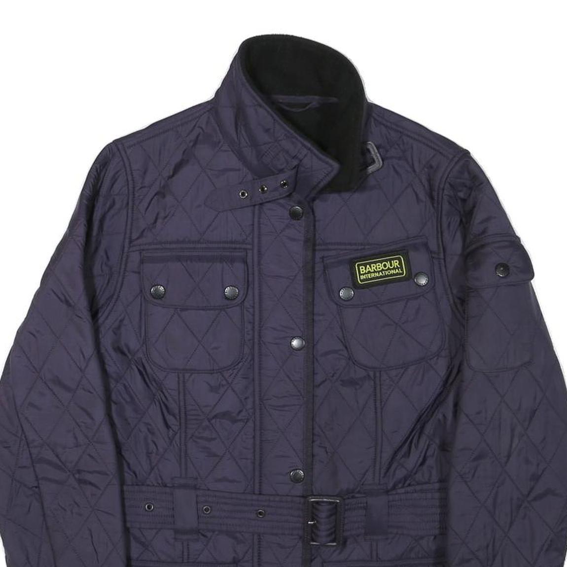 BARBOUR INTERNATIONAL Womens Navy Blue Quilted Belted Jacket UK 10 Polyester