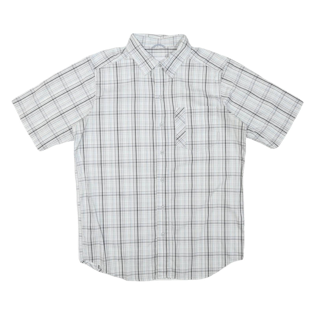 COLUMBIA Mens White & Grey Checked Short Sleeve Shirt M Casual Cotton Blend