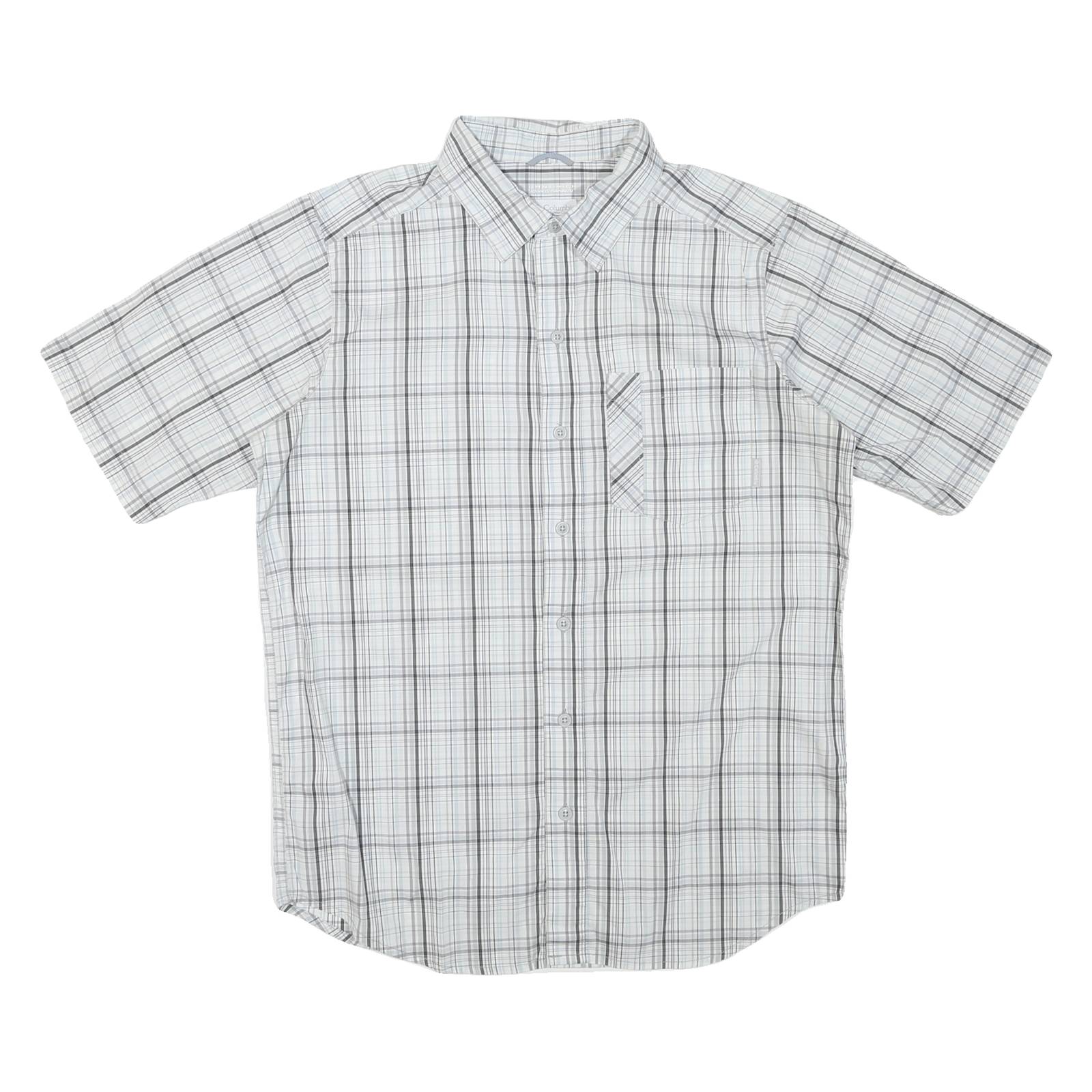 COLUMBIA Mens White & Grey Checked Short Sleeve Shirt M Casual Cotton Blend