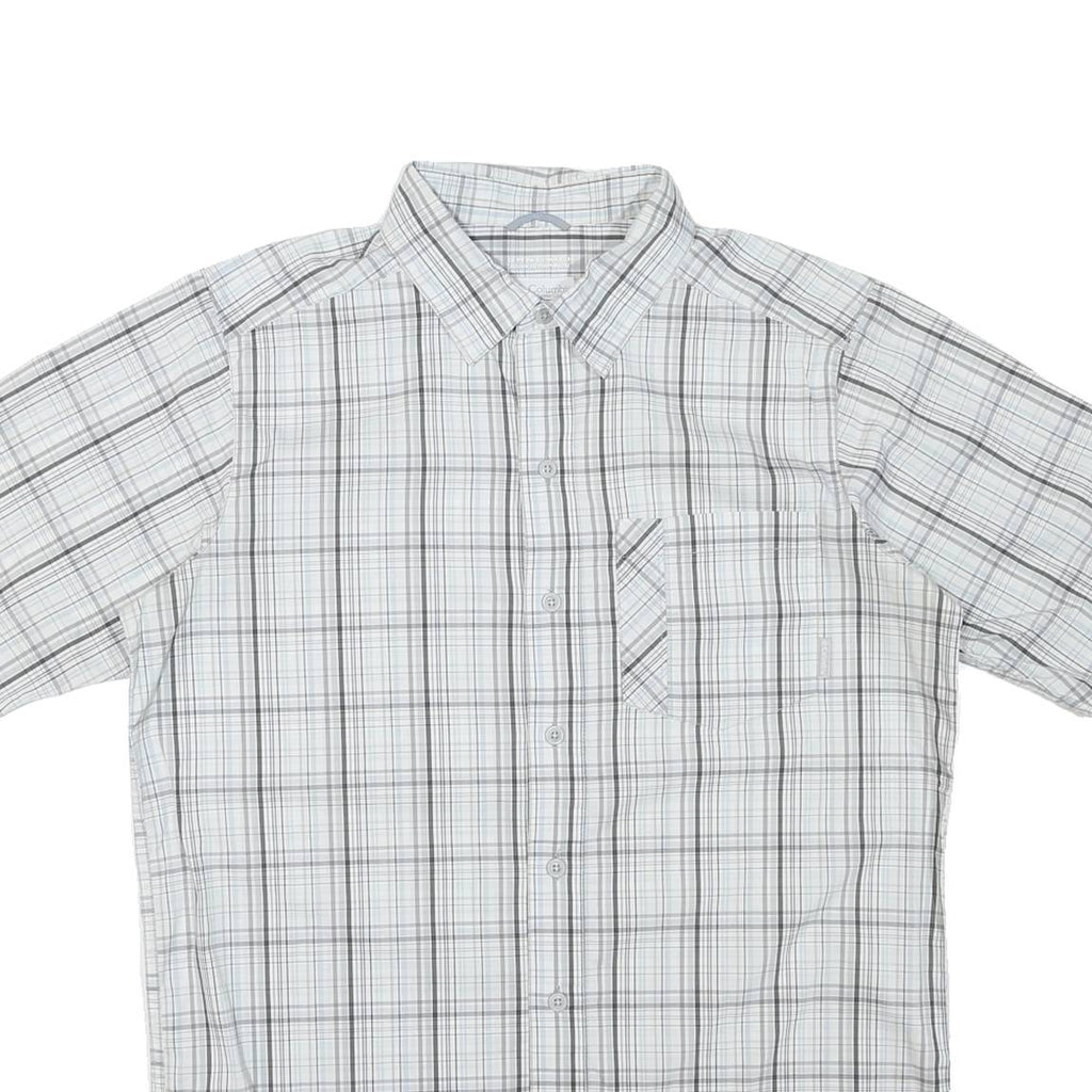 COLUMBIA Mens White & Grey Checked Short Sleeve Shirt M Casual Cotton Blend
