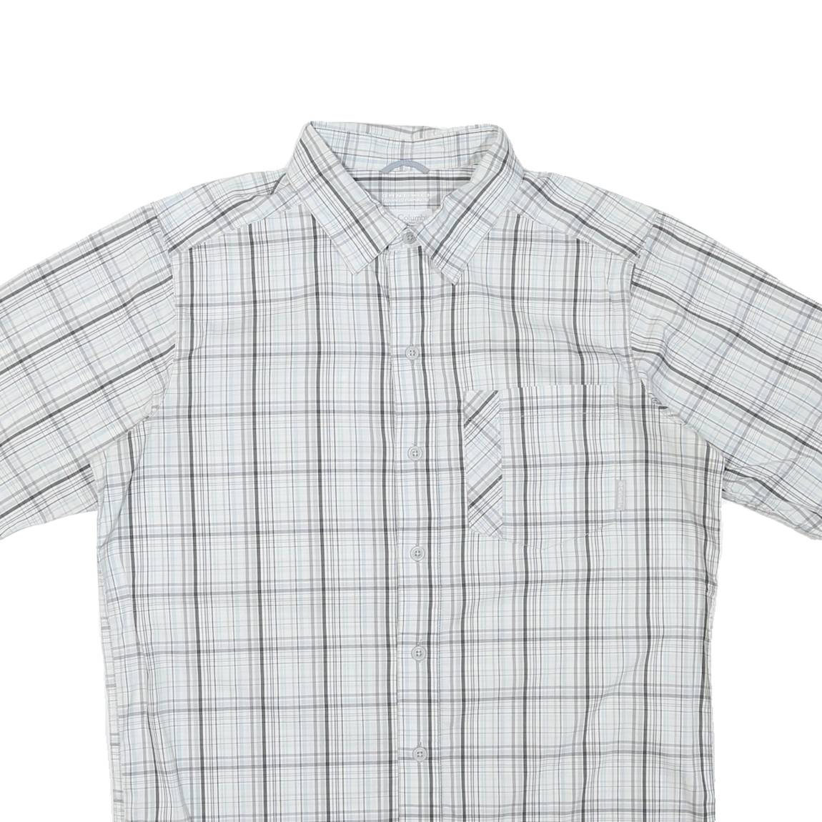 COLUMBIA Mens White & Grey Checked Short Sleeve Shirt M Casual Cotton Blend