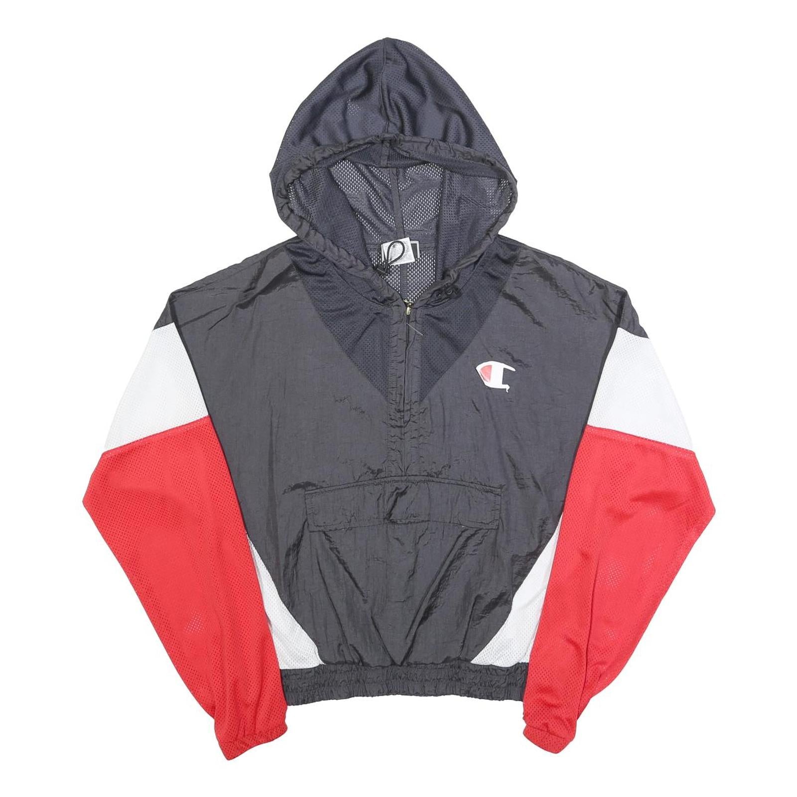 CHAMPION Womens Black & Red Hooded Zip Jacket M Polyester Colourblock Sportswear