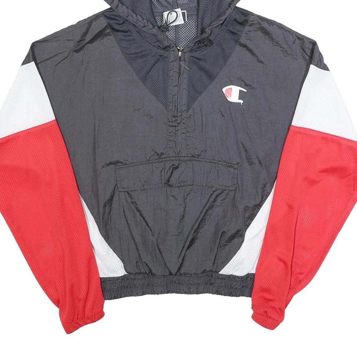 CHAMPION Womens Black & Red Hooded Zip Jacket M Polyester Colourblock Sportswear