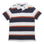 NAUTICA Mens Navy Blue & Orange Striped Short Sleeve Polo Shirt M Casual Cotton