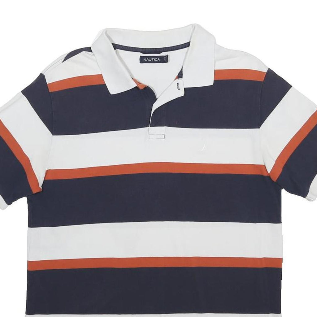 NAUTICA Mens Navy Blue & Orange Striped Short Sleeve Polo Shirt M Casual Cotton