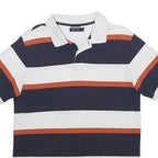 NAUTICA Mens Navy Blue & Orange Striped Short Sleeve Polo Shirt M Casual Cotton