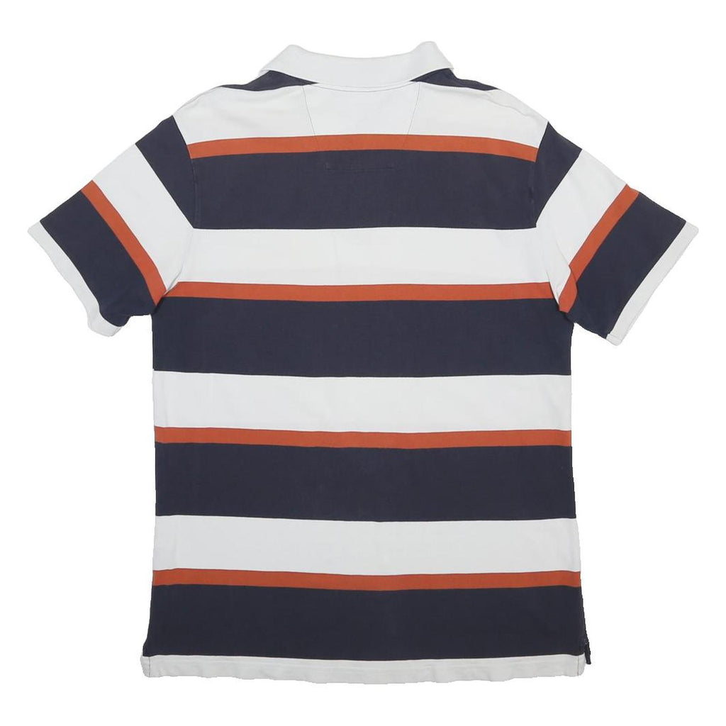 NAUTICA Mens Navy Blue & Orange Striped Short Sleeve Polo Shirt M Casual Cotton