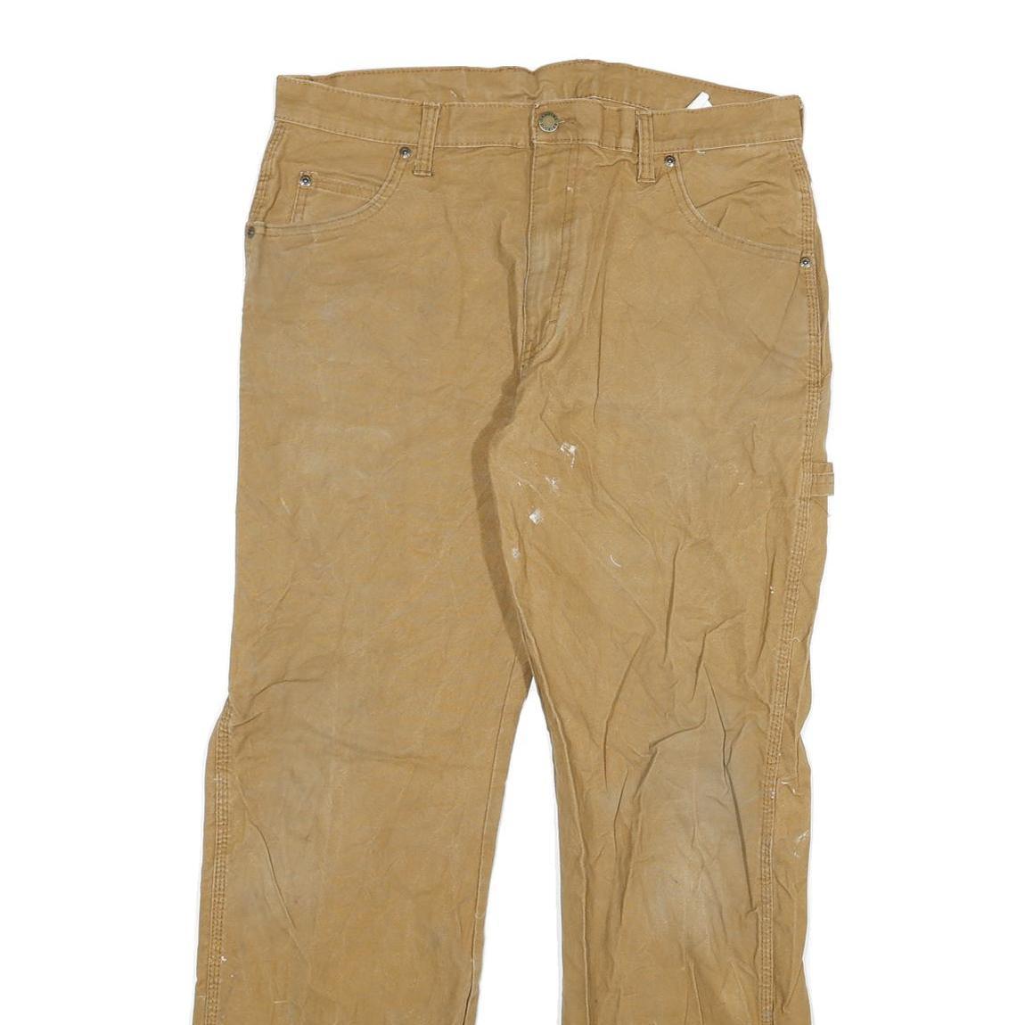 DICKIES Mens Jeans Beige Regular Straight Denim W34 L32 Workwear Utility Pants