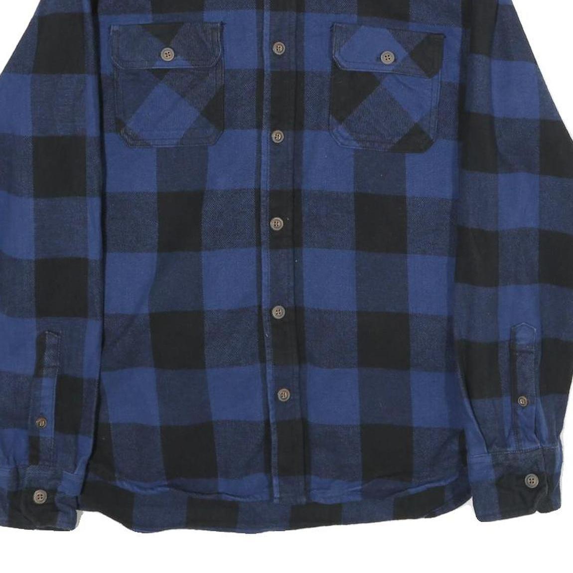 JACHS Mens Blue & Black Checked Cotton Shirt M Casual Button Front Chest Pockets