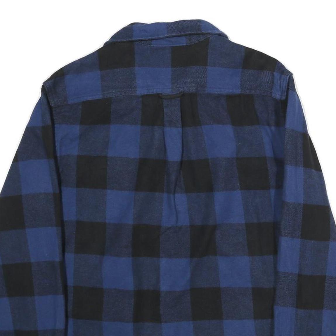 JACHS Mens Blue & Black Checked Cotton Shirt M Casual Button Front Chest Pockets