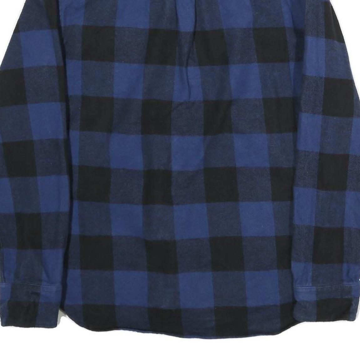 JACHS Mens Blue & Black Checked Cotton Shirt M Casual Button Front Chest Pockets