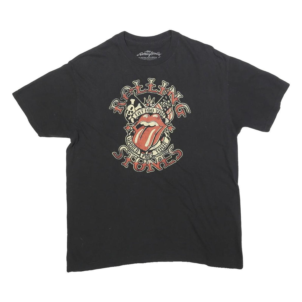 THE ROLLING STONES Mens Black Graphic T-Shirt L Short Sleeve Crew Neck Iconic