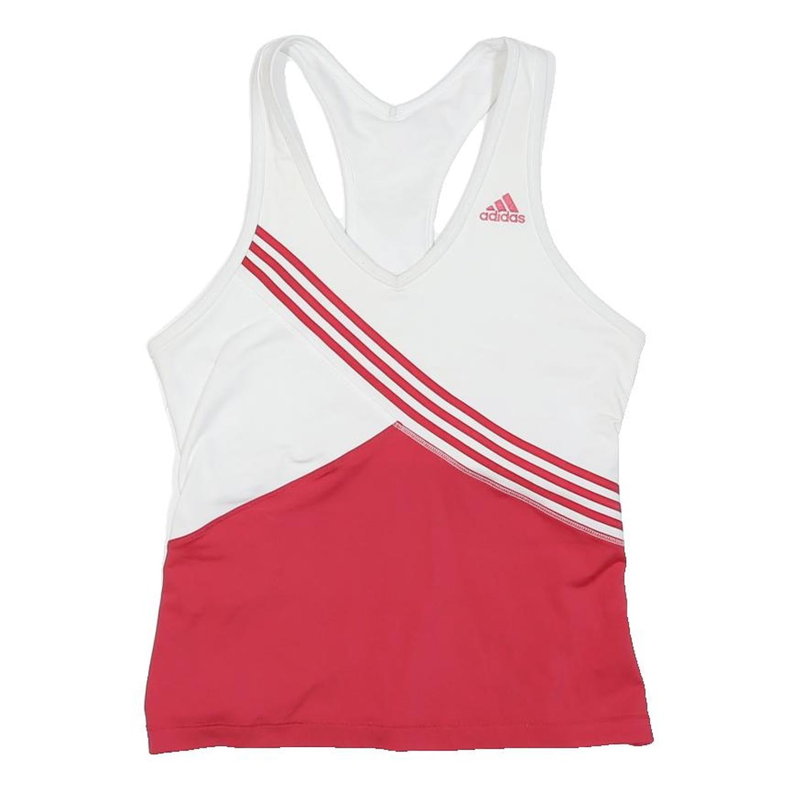 ADIDAS Womens White & Red Sports Top Sleeveless V-Neck S Performance Activewear