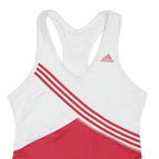 ADIDAS Womens White & Red Sports Top Sleeveless V-Neck S Performance Activewear