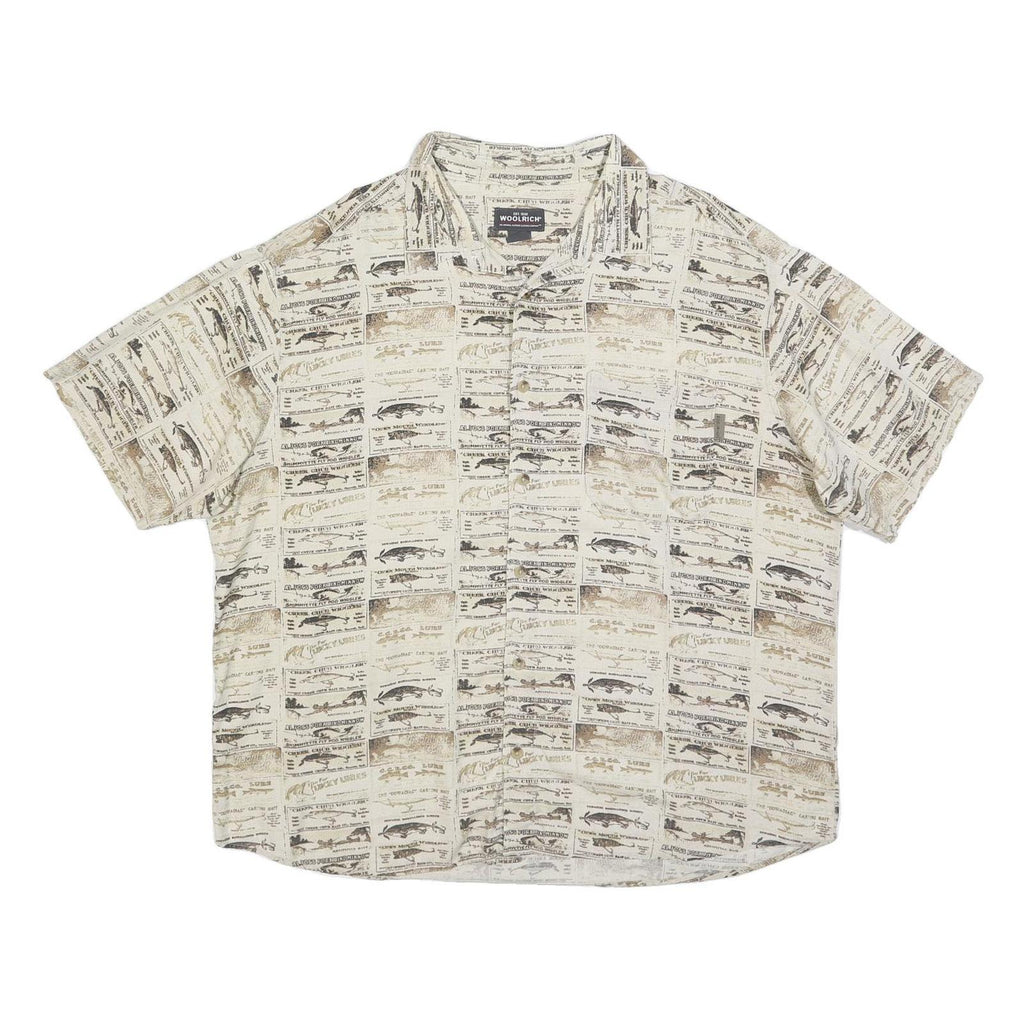 WOOLRICH Mens Cream & Brown Patterned Cotton Blend Shirt XL Casual Summer