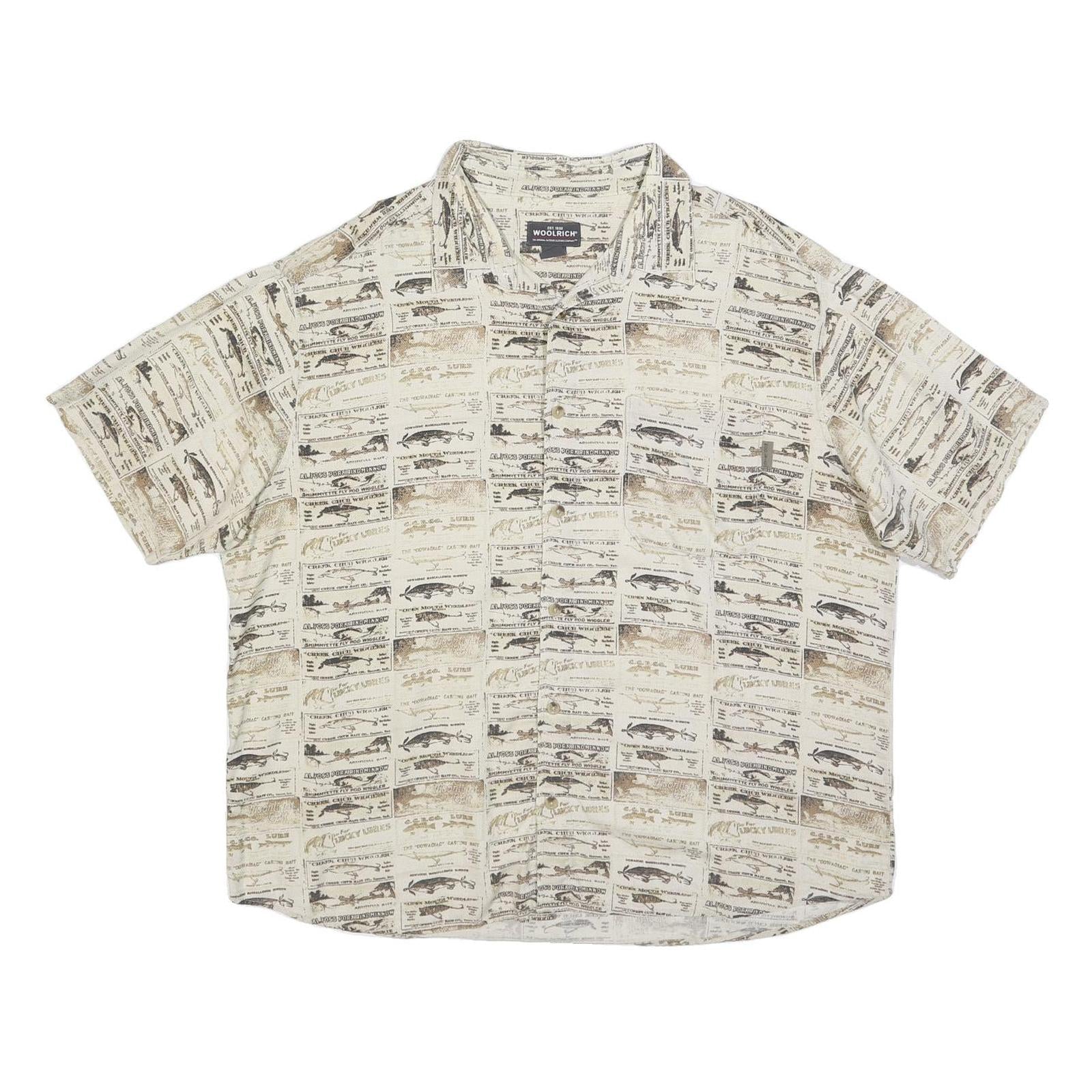 WOOLRICH Mens Cream & Brown Patterned Cotton Blend Shirt XL Casual Summer