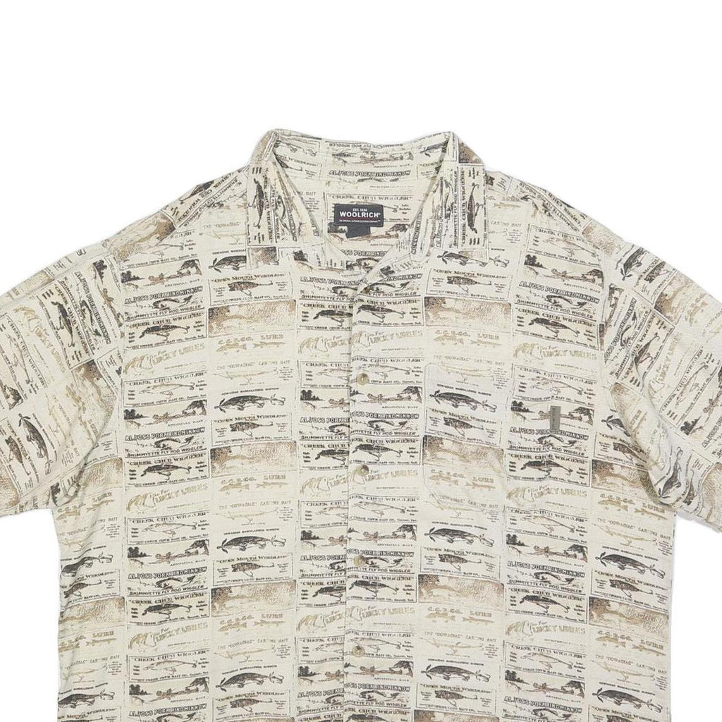 WOOLRICH Mens Cream & Brown Patterned Cotton Blend Shirt XL Casual Summer