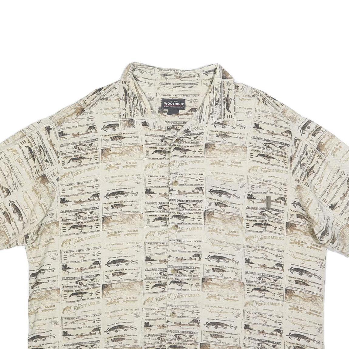 WOOLRICH Mens Cream & Brown Patterned Cotton Blend Shirt XL Casual Summer