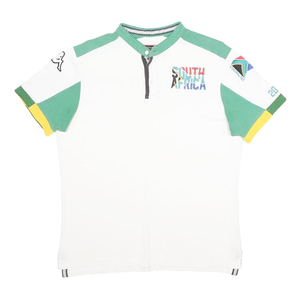 KAPPA Mens White Green & Yellow South Africa Short Sleeve Polo Shirt L Cotton