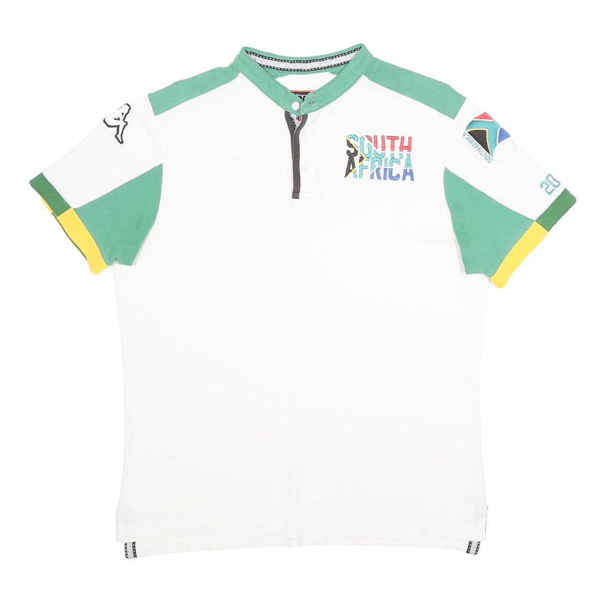 KAPPA Mens White Green & Yellow South Africa Short Sleeve Polo Shirt L Cotton