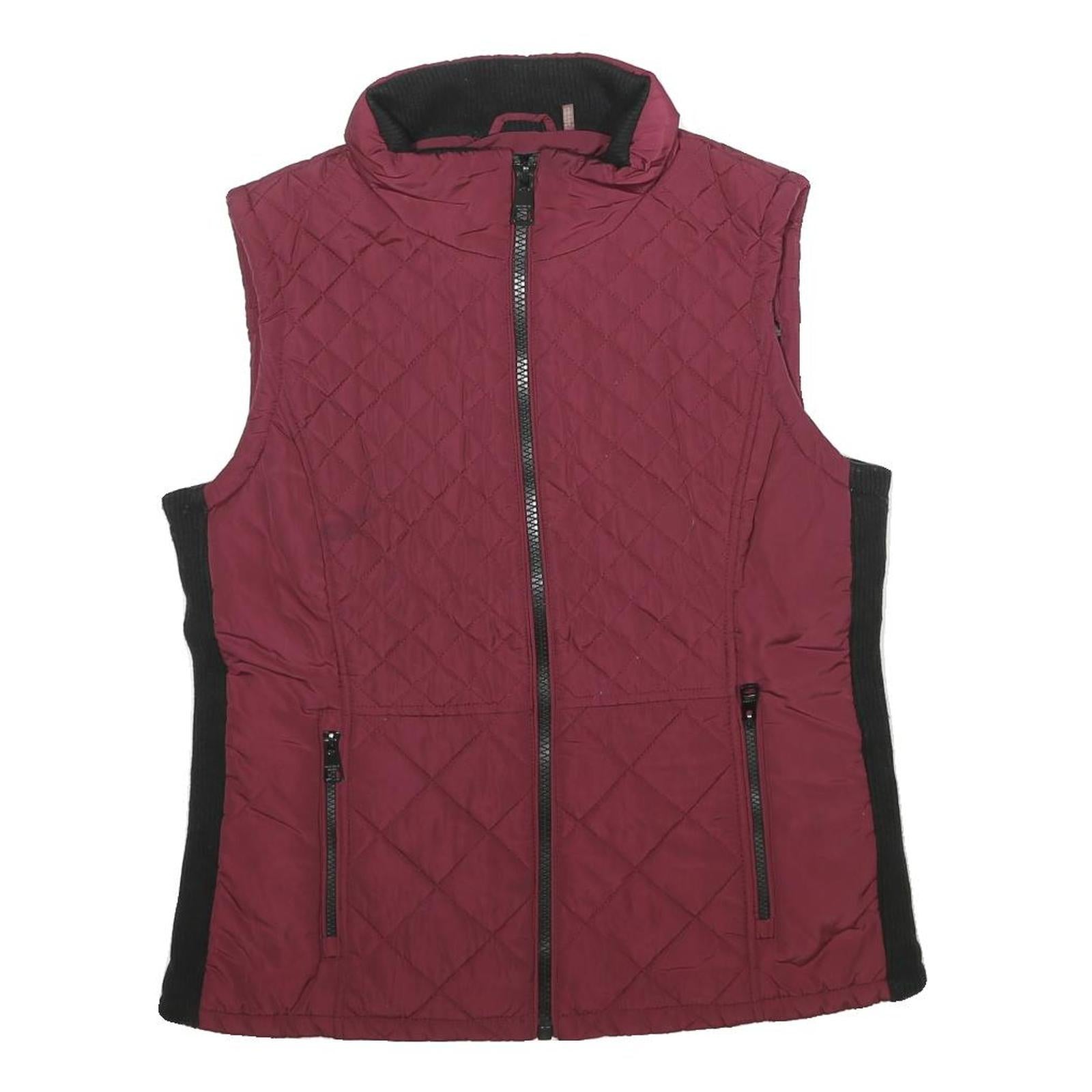 ANDREW MARC Womens Maroon & Black Quilted Zip Jacket M Polyester Sleeveless