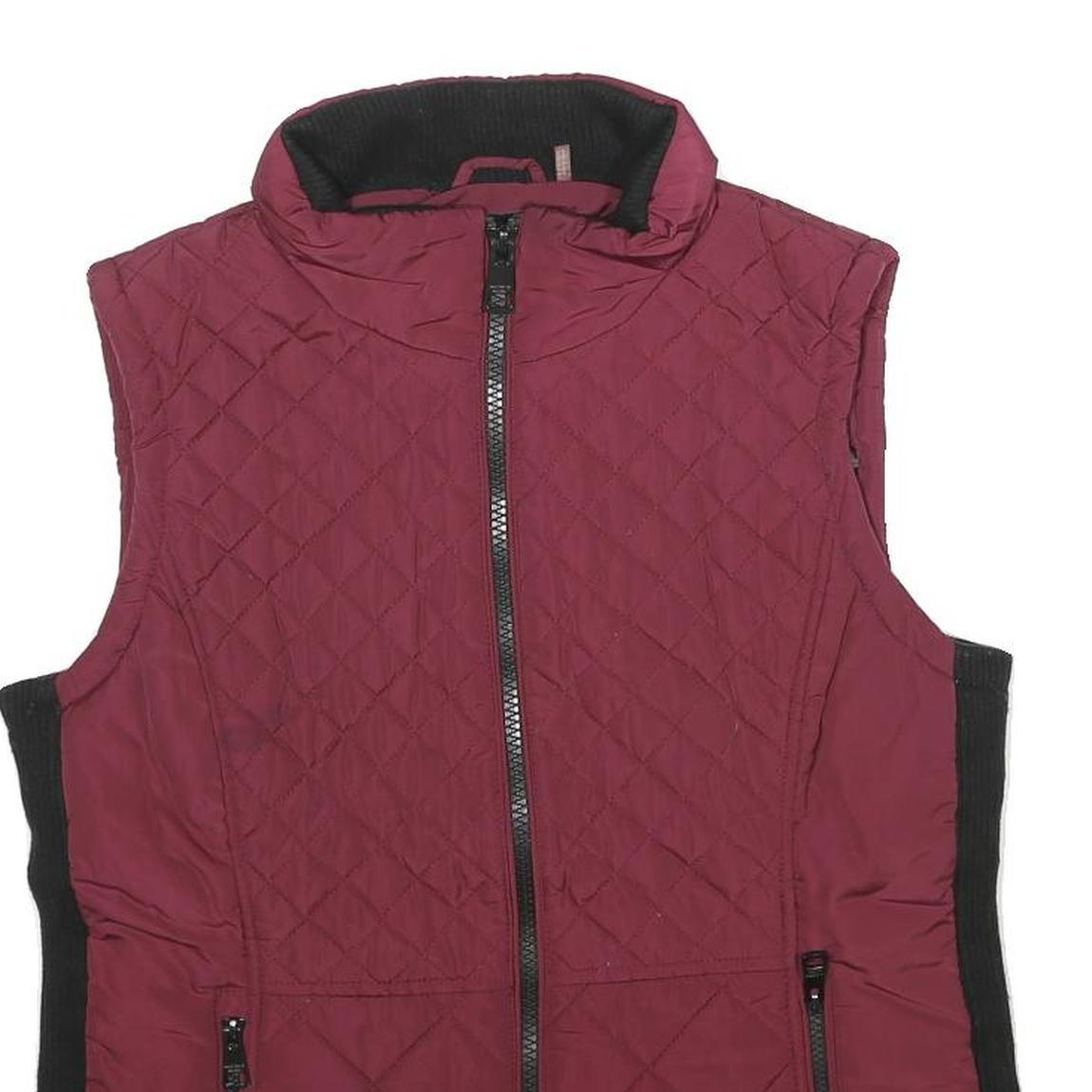 ANDREW MARC Womens Maroon & Black Quilted Zip Jacket M Polyester Sleeveless