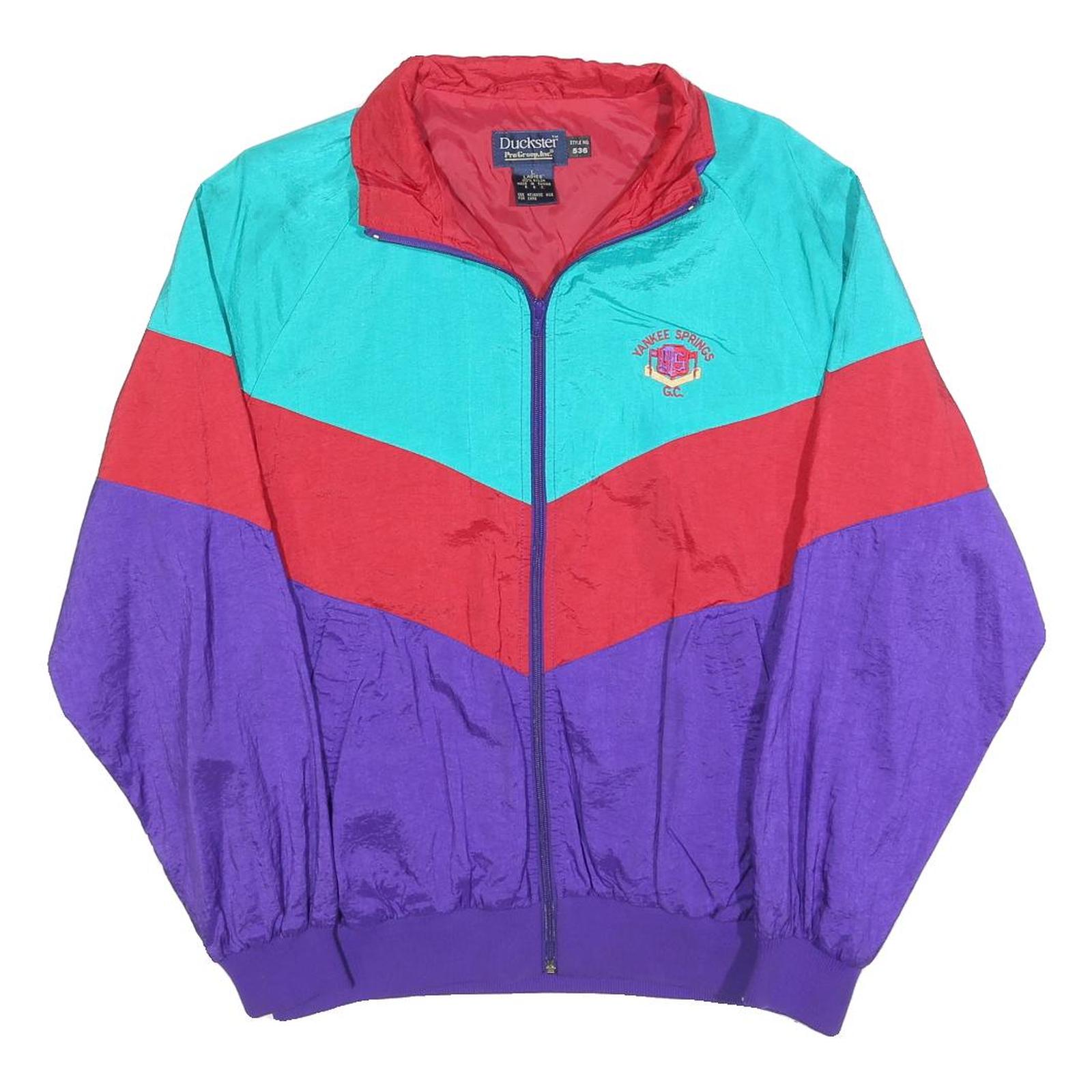 DUCKSTER Womens Blue & Red Purple Colourblock Nylon Zip Jacket L Lightweight