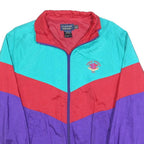DUCKSTER Womens Blue & Red Purple Colourblock Nylon Zip Jacket L Lightweight
