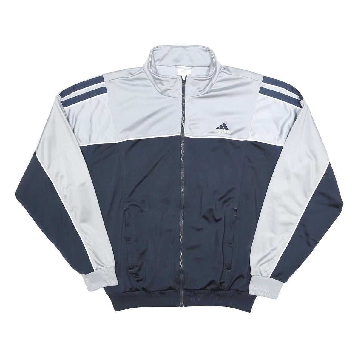 ADIDAS Mens Blue & Grey Athletic Jacket L Polyester Zip Track Sports Casual