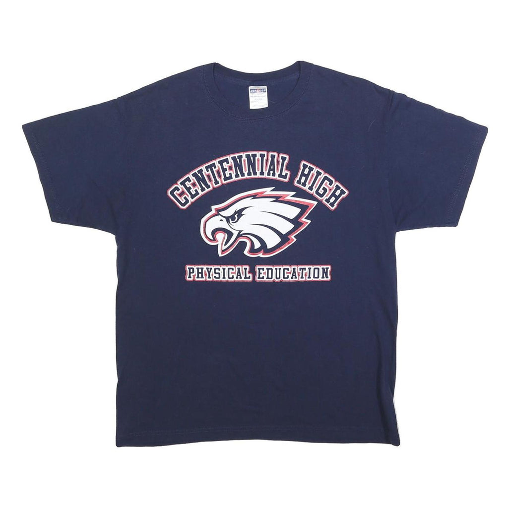 JERZEES Mens Navy Blue L Physical Education Graphic T-Shirt Short Sleeve Crew