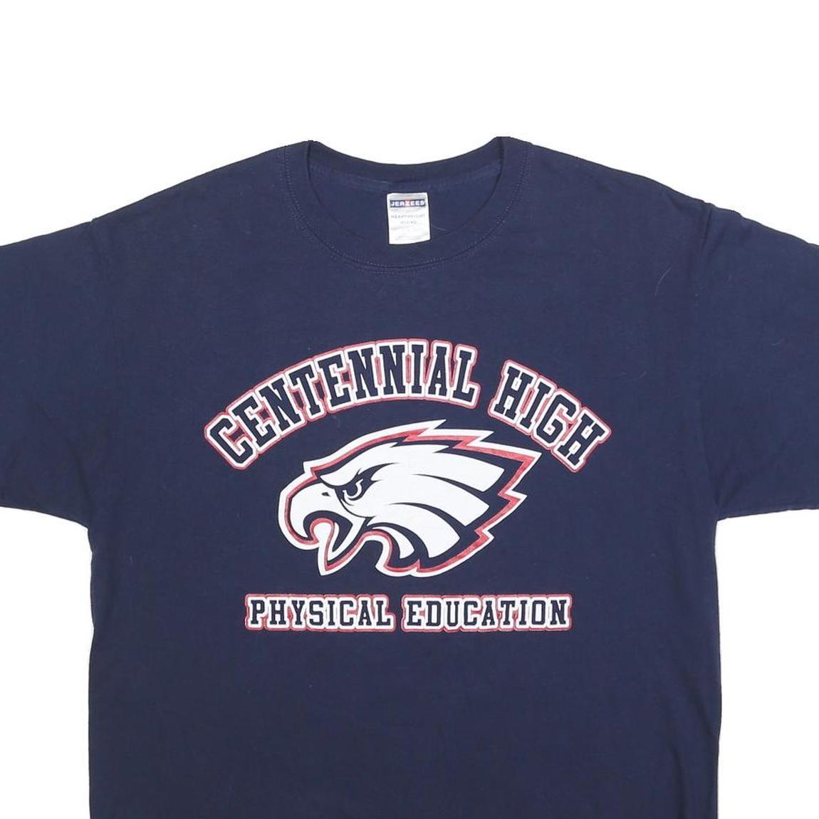 JERZEES Mens Navy Blue L Physical Education Graphic T-Shirt Short Sleeve Crew