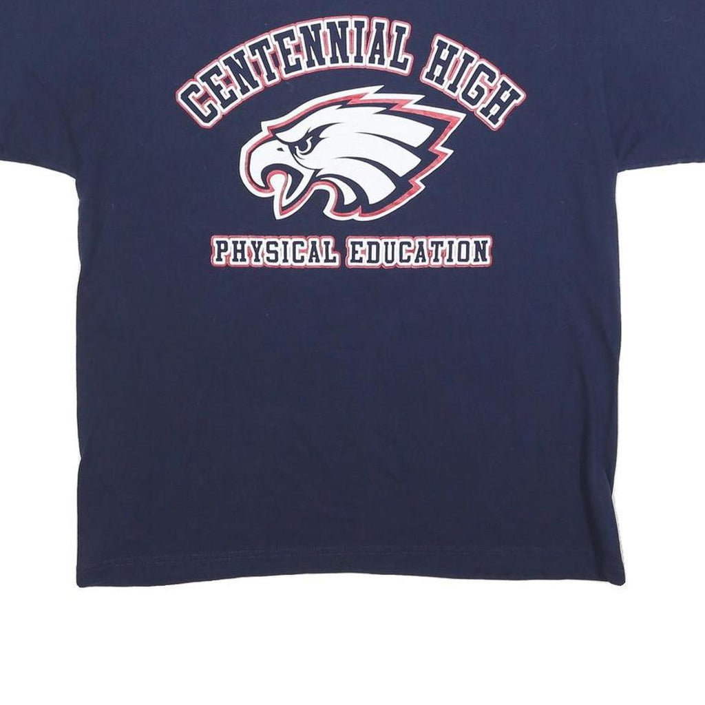 JERZEES Mens Navy Blue L Physical Education Graphic T-Shirt Short Sleeve Crew